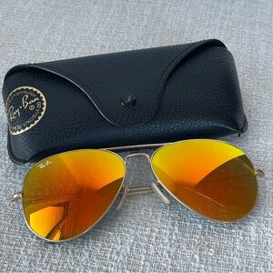 Authentic Ray-Ban Aviator Sunglasses with Gold and Orange Lenses